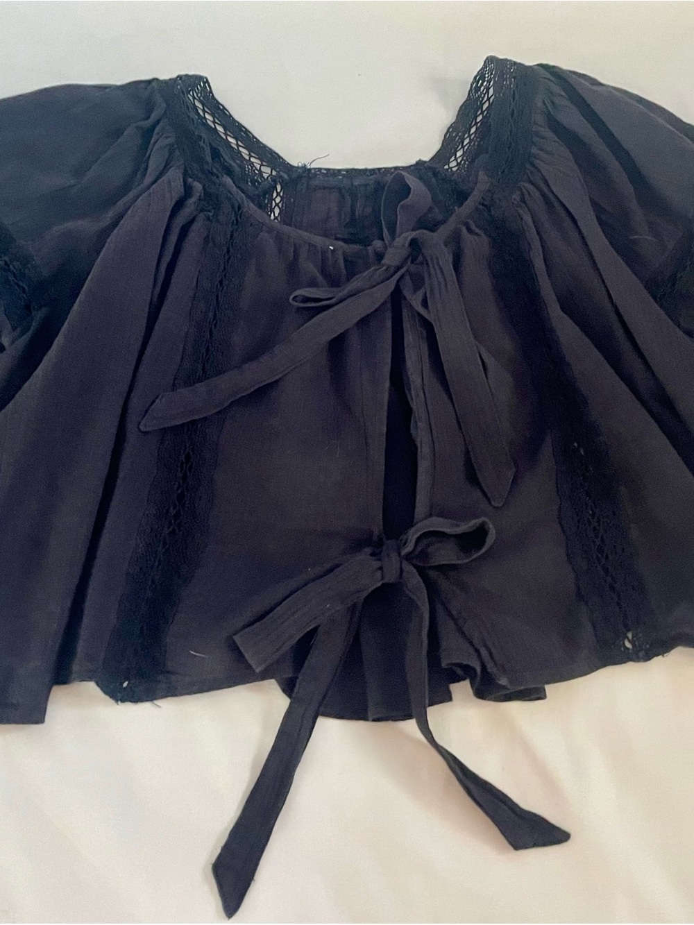 Women’s Black Tie-Front Boho Blouse
